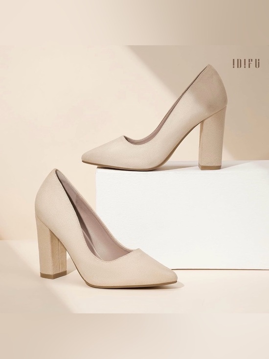 IDIFU Shoes - Women’s Suede Block Heel Pump - Beige, size 8, NEVER WORN